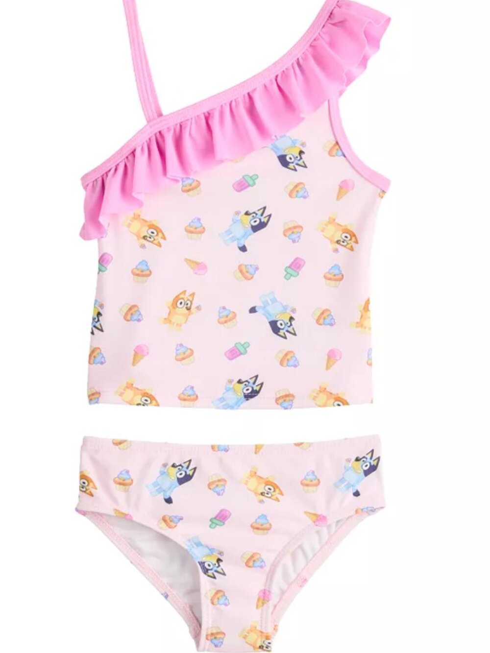 NWT Bluey Toddler Girls 2T One Shoulder Tankini Swimsuit Set Pink Ruffle